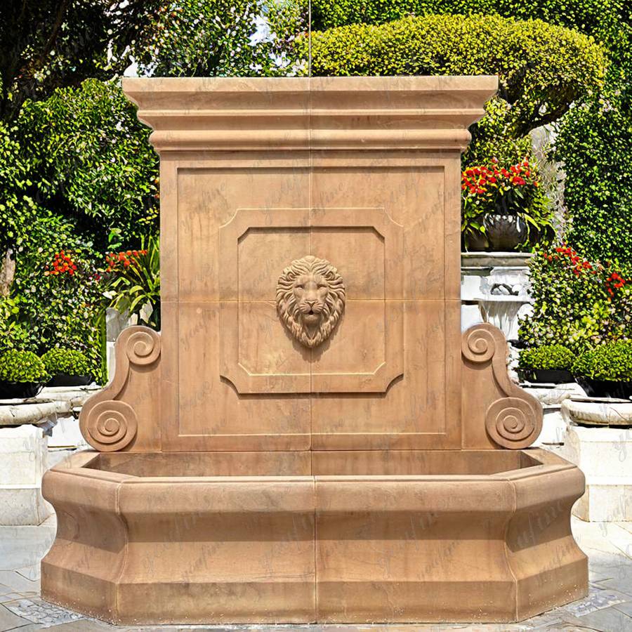 beige marble tiger wall fountain