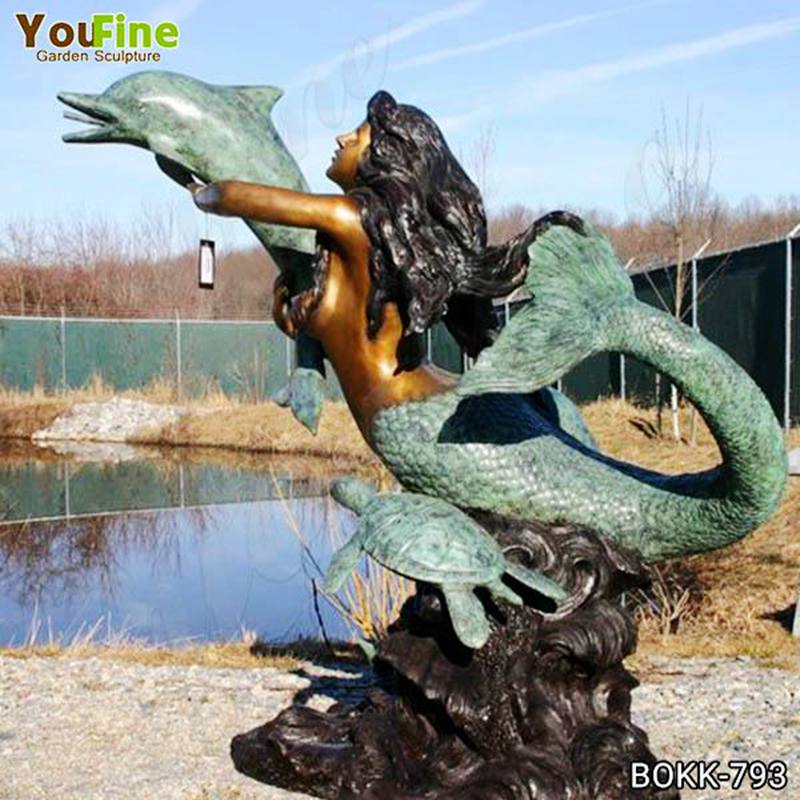 High Quality Bronze Mermaid and Dolphin Sculpture for Sale BOKK