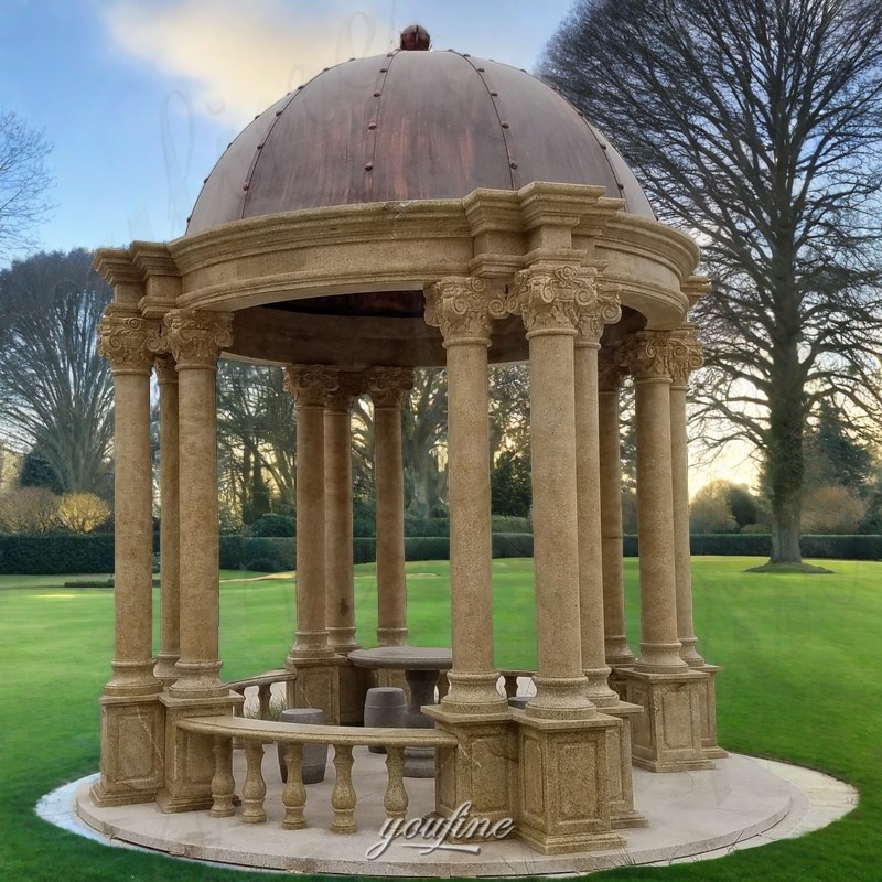 gazebo with stone pillars