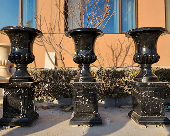 outdoor black marble flowerpot