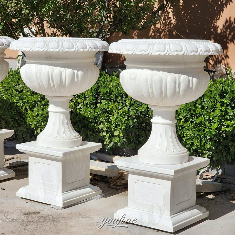 outdoor white marble plant pot