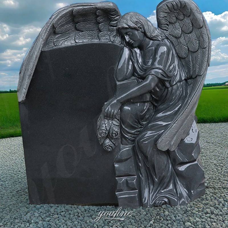 black granite angel headstone