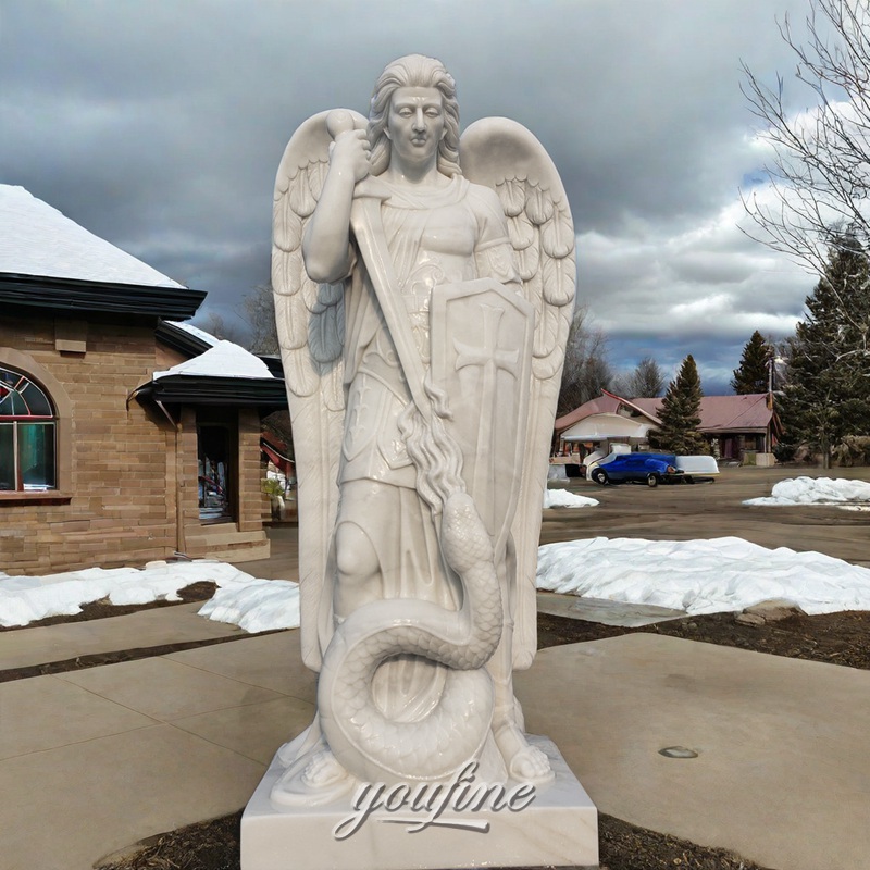 giant white marble st. michael sculpture for sale