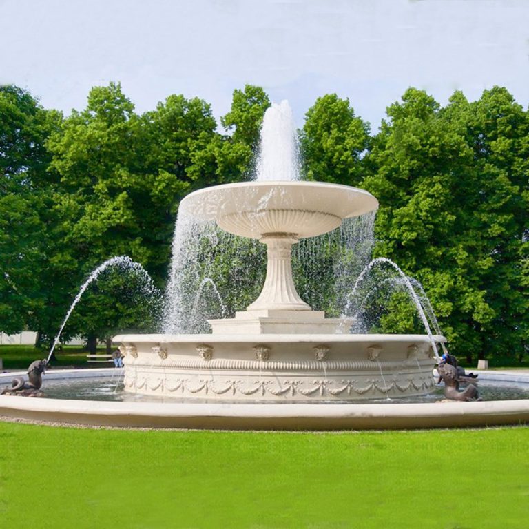 Large Marble Fountain with Bronze Fish Statue - YouFine Sculpture