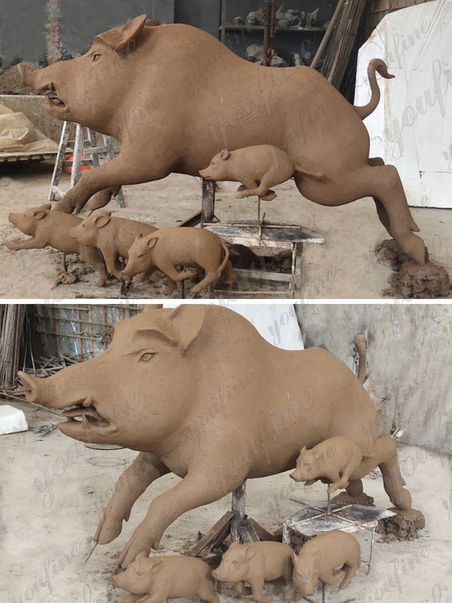 boar statue clay mold
