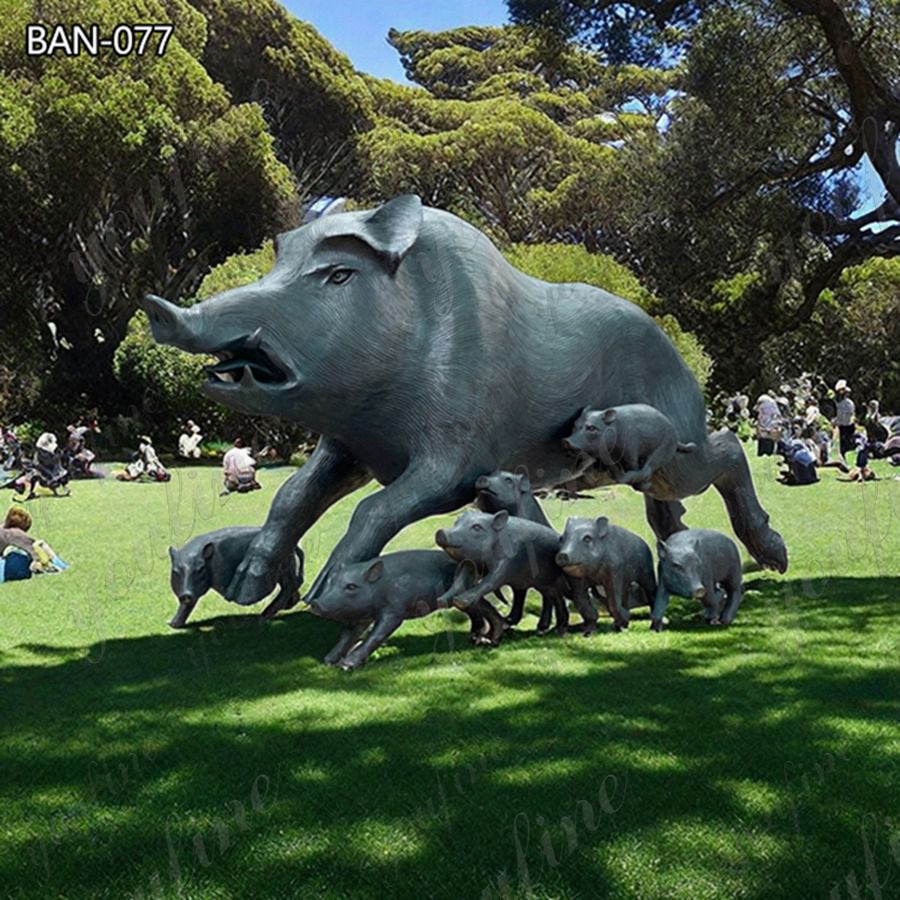 life size bronze boar family statue (1)
