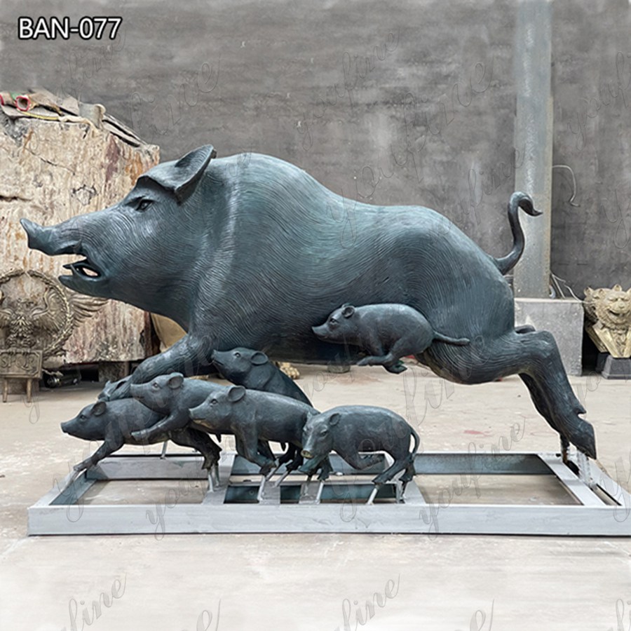 life size bronze boar family statue (3)