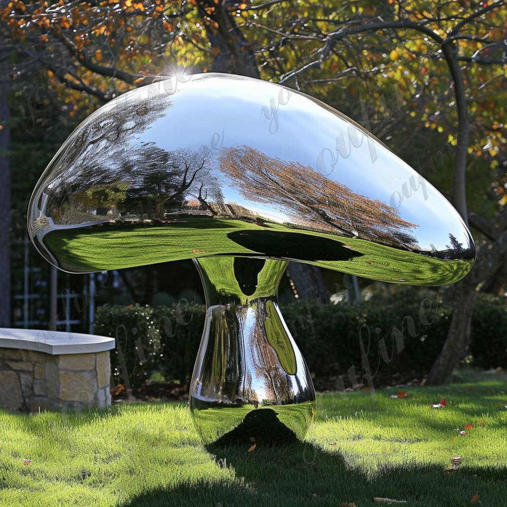 mirror stainless steel mushroom statues for garden (4)