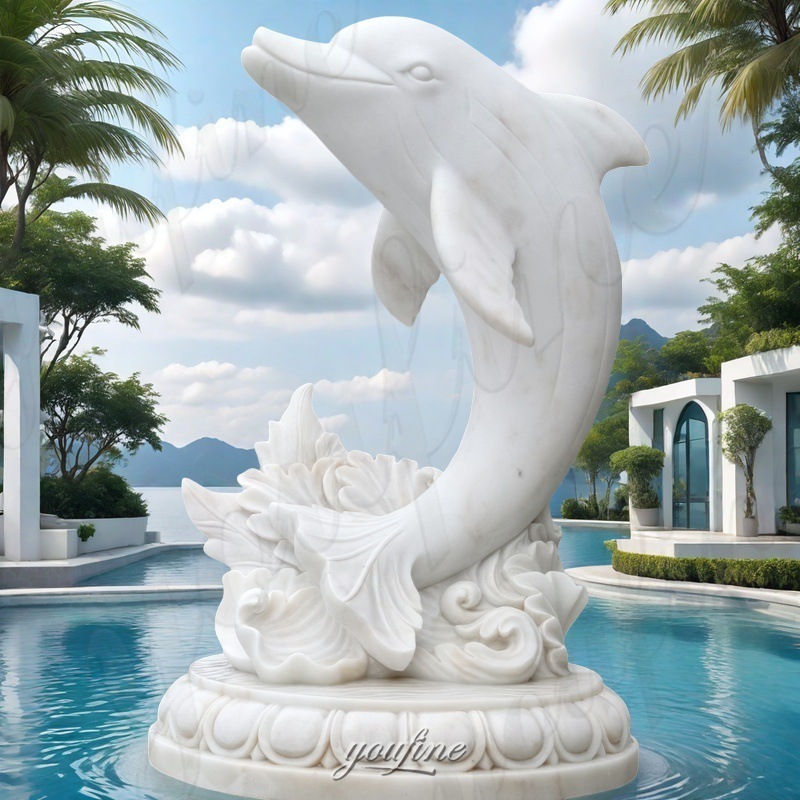 white marble dolphin statue