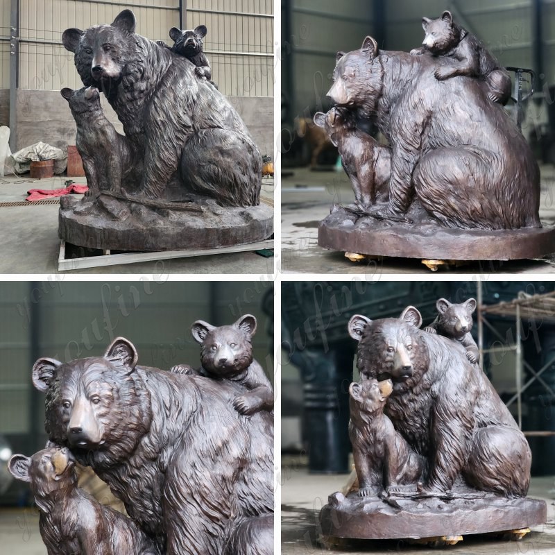 bear family statue in factory