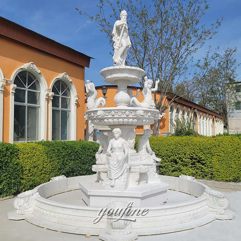 Large White Marble Poseidon Statue Fountain