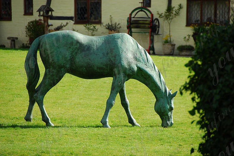 Antique Bronze Grazing Horse Statues (4)