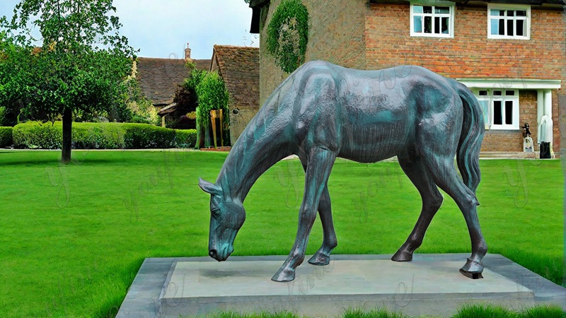 Antique Bronze Grazing Horse Statues (6)