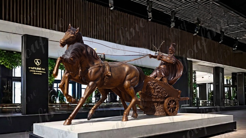 Realistic Bronze Chariot and Horses Statue for Outdoor (1)