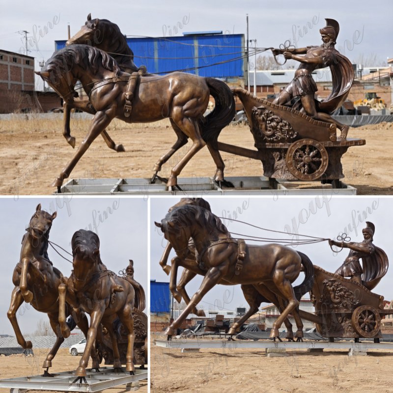 Realistic Bronze Chariot and Horses Statue for Outdoor (3)