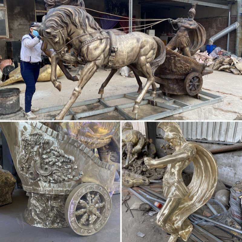 Realistic Bronze Chariot and Horses Statue for Outdoor (5)