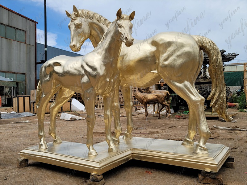 golden bronze mare and foal statue (2)