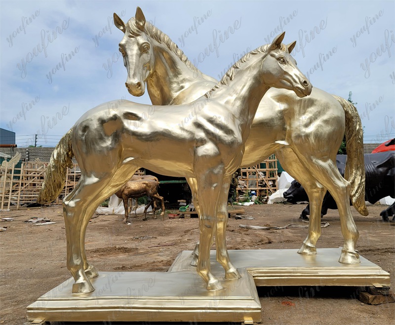 golden bronze mare and foal statue (2)