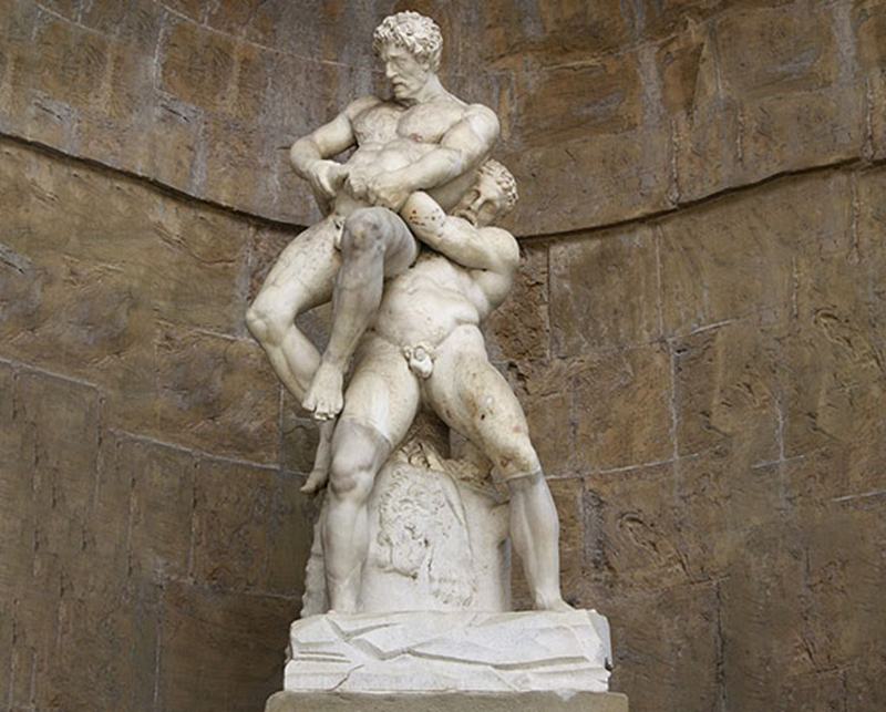 Marble Hercules and Antaeus sculpture 