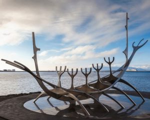 Bone ship sculpture by the sea