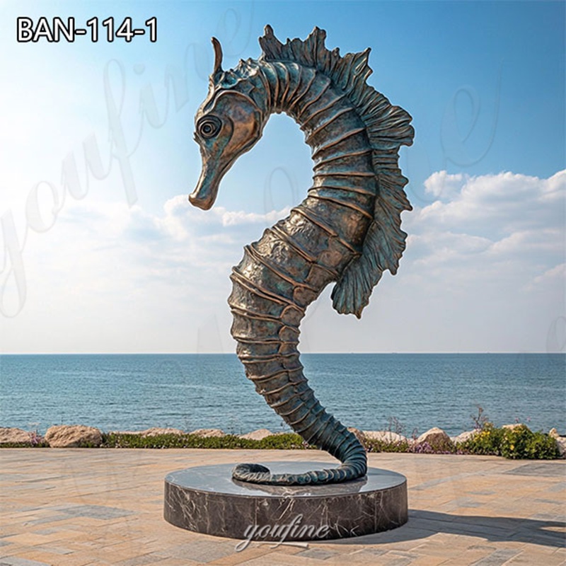 large bronze outdoor seahorse statue (2)