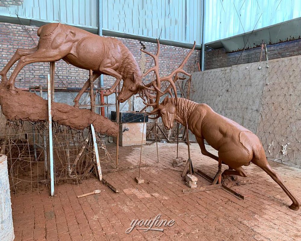 Fighting deer sculpture clay model