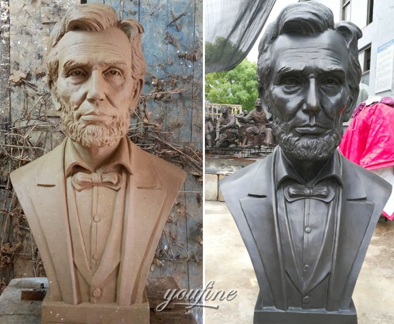 Comparison between the clay model and the finished bronze bust of Lincoln