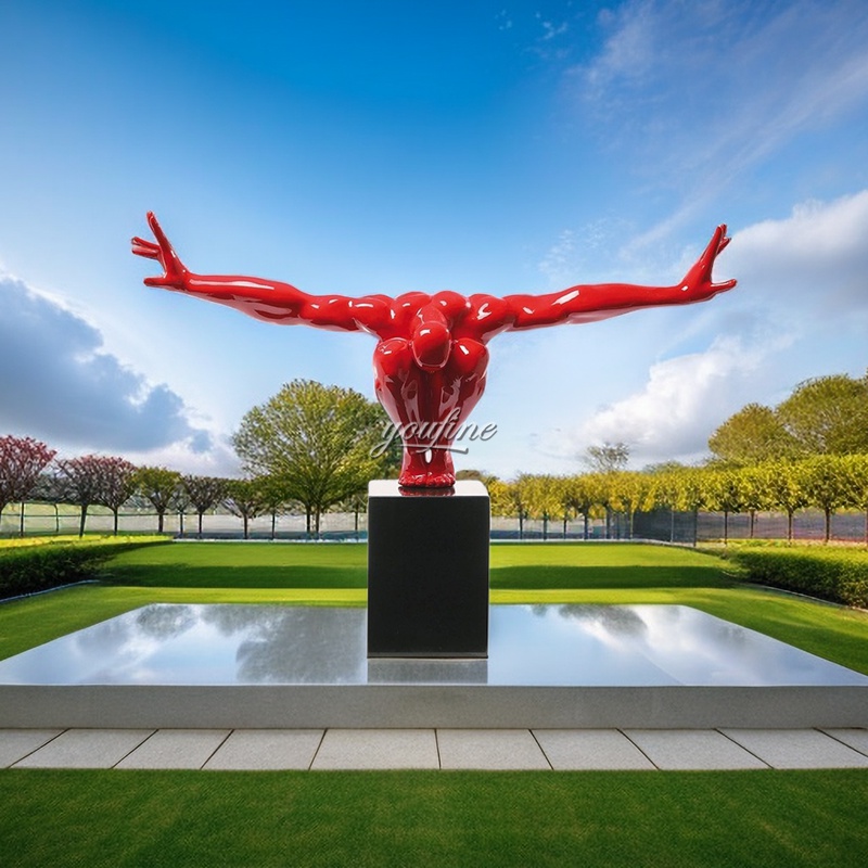 Red Metal Diving Man Sculpture