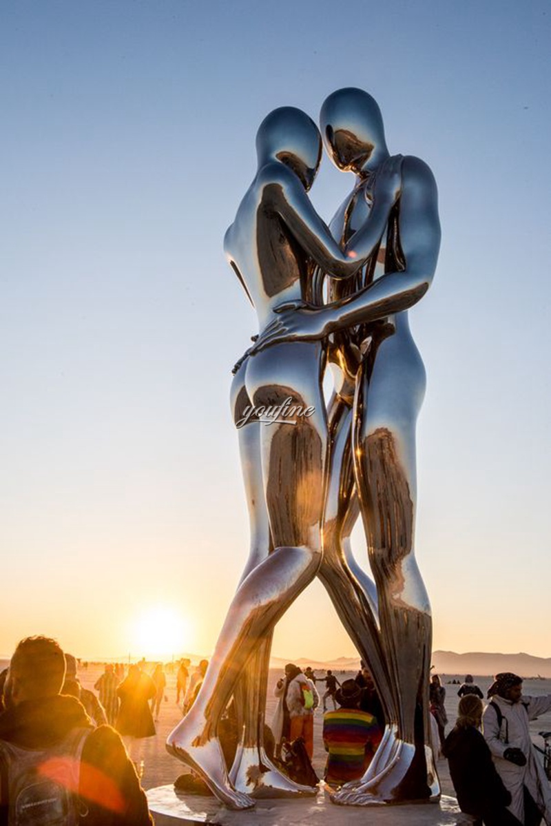 Large Metal Burning Man Couple Sculpture