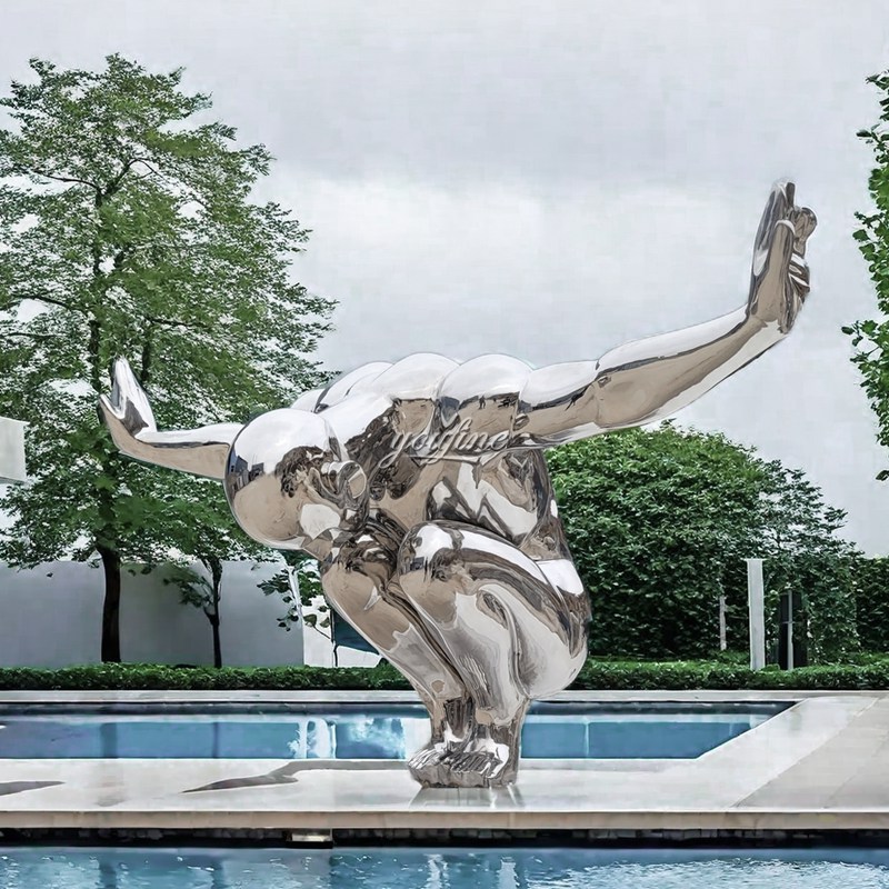 Mirror Polished metal diving man sculpture 