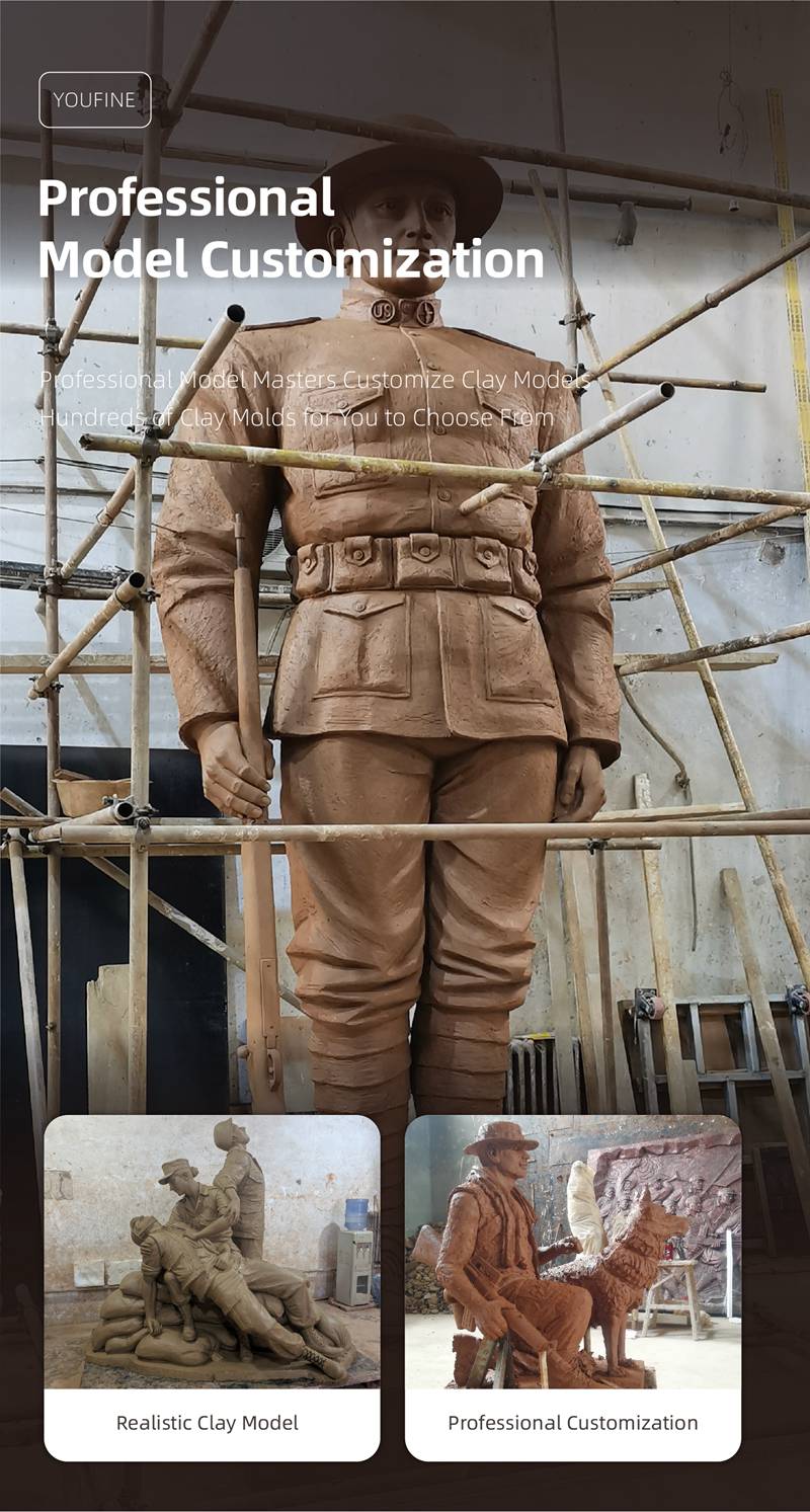 bronze vietnam army soldier statue clay model