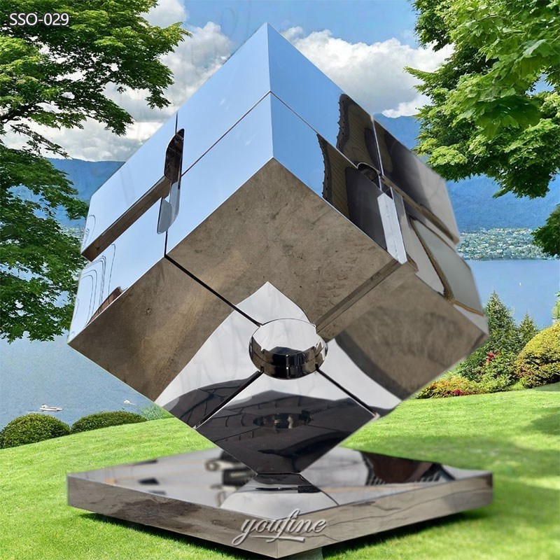 large modern metal cube statue