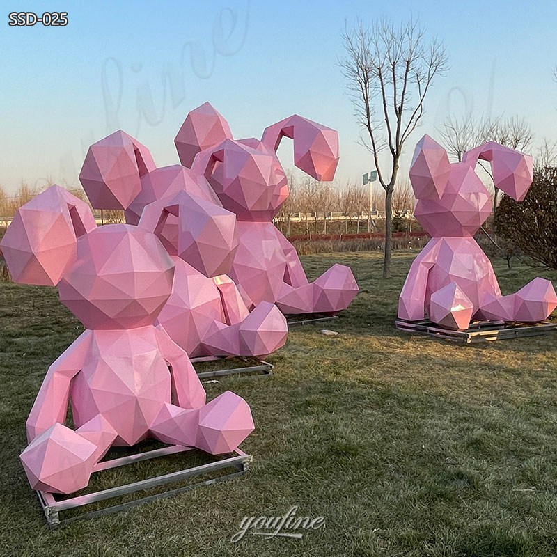 pink geometric tall rabbit statue