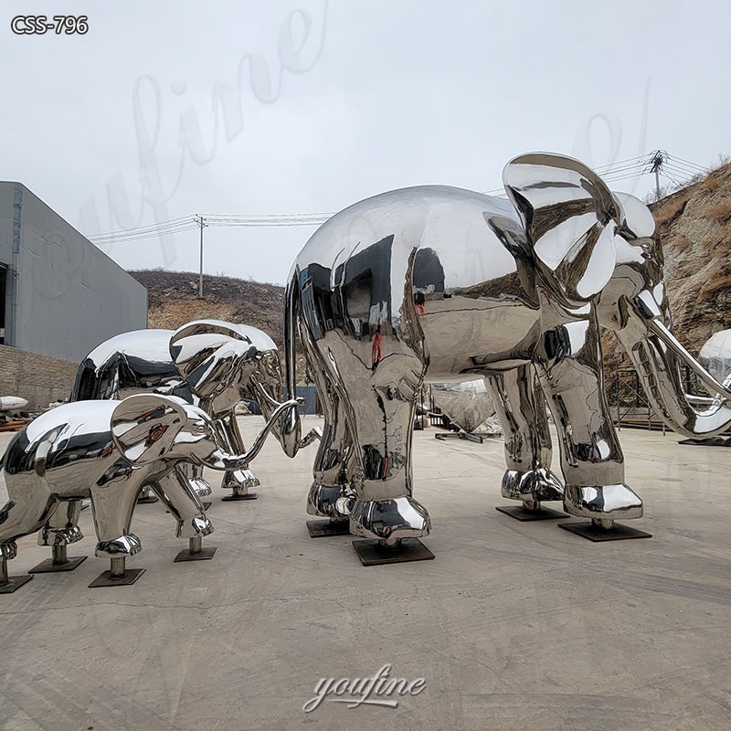 mirror elephant family sculpture