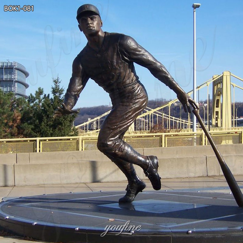 bronze baseball player sculpture