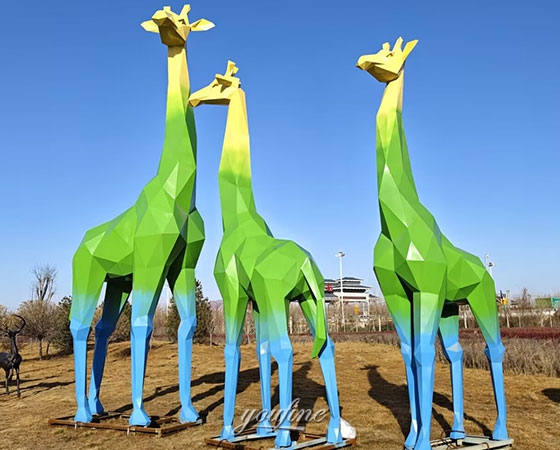 green metal giraffe sculptures for garden