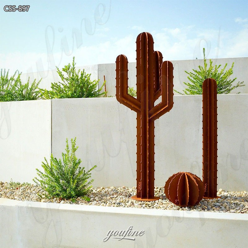 large corten steel outdoor cactus