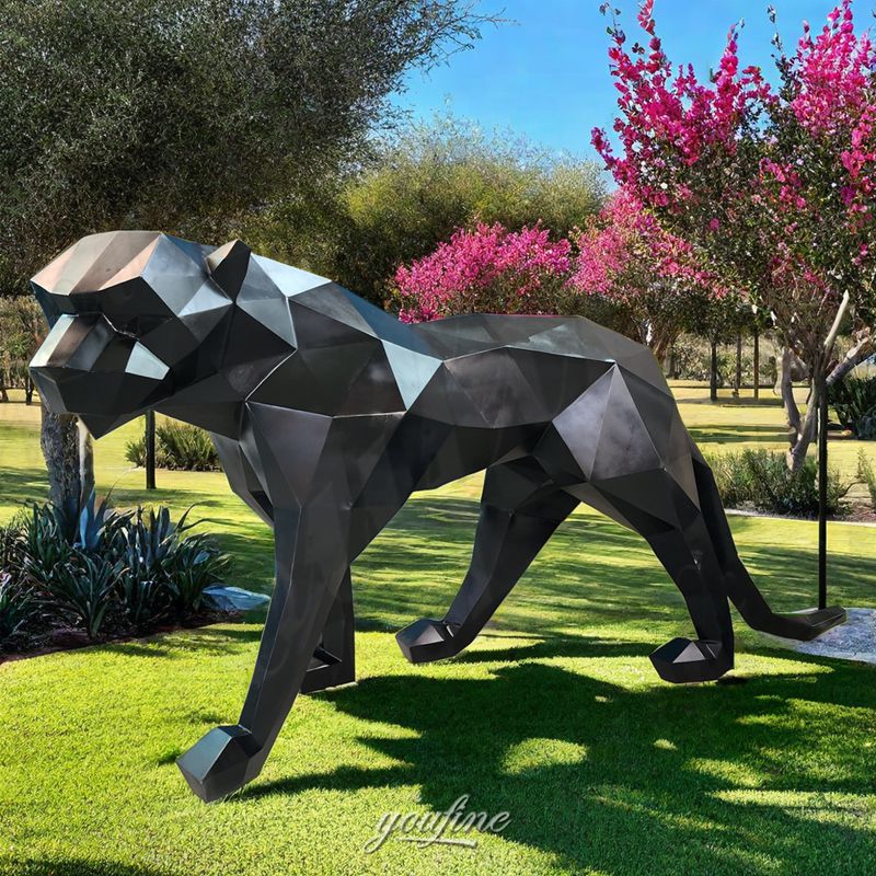 Black Geometric Leopard Sculpture