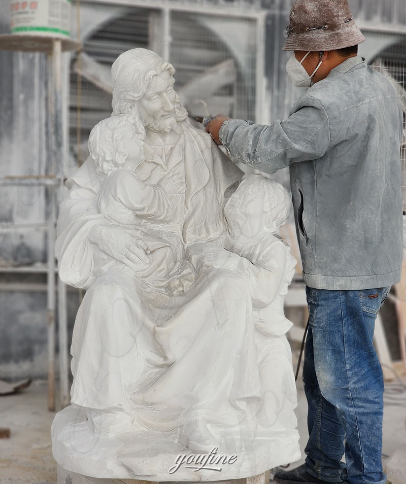 Jesus with Children Statue Carving Process