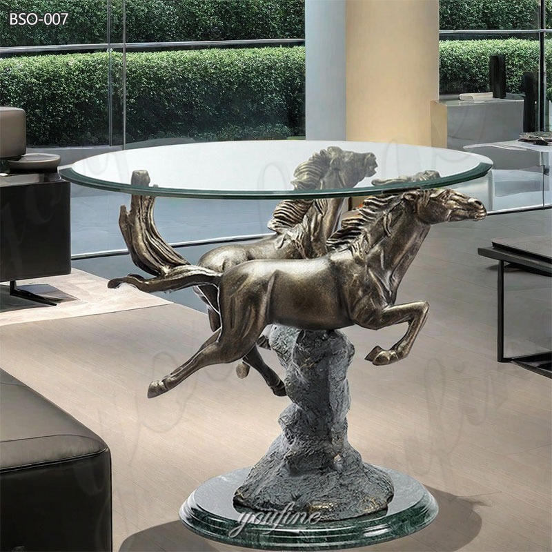 bronze coffee table with horse statues