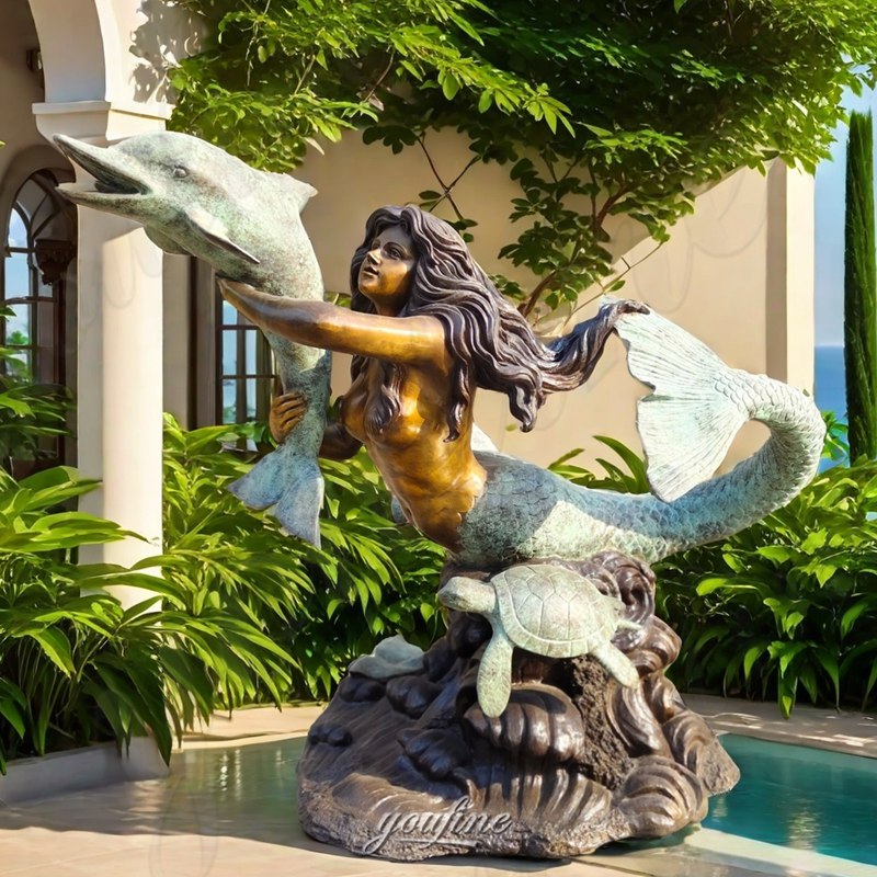 Bronze Mermaid and Dolphin Statue