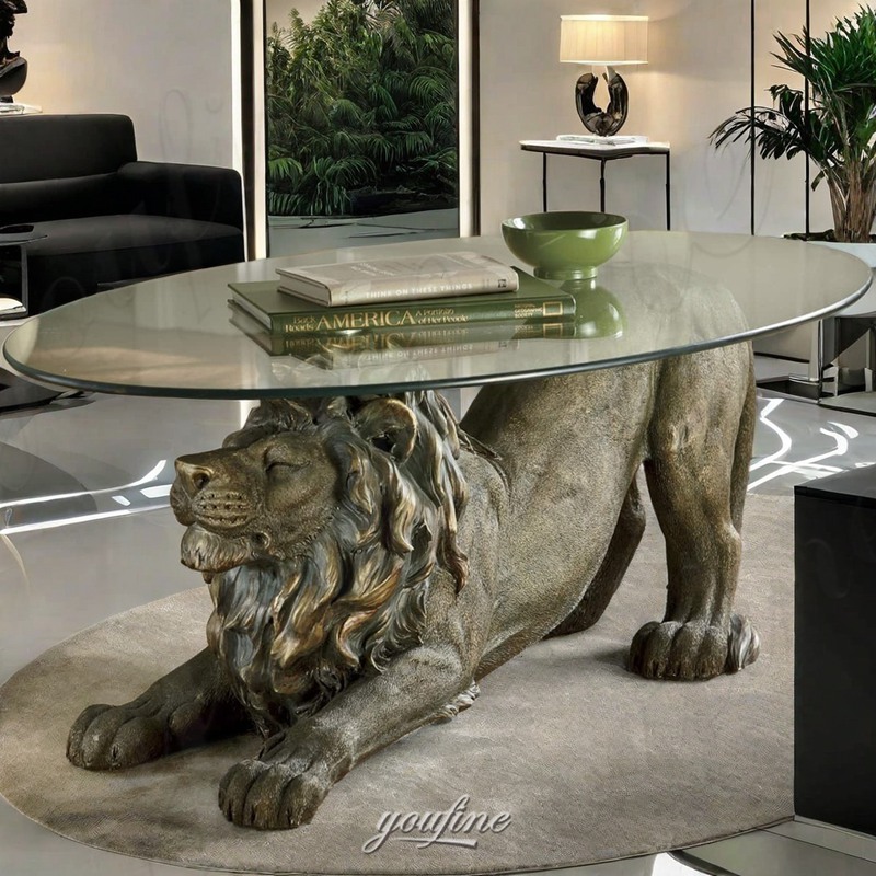 crouching lion bronze coffee table