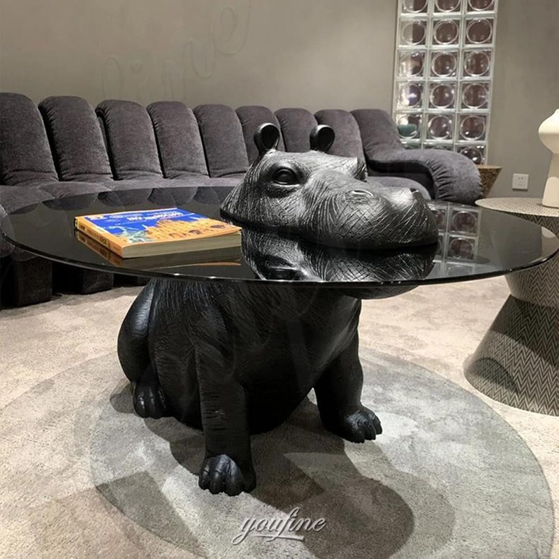 hippo glass top bronze coffee table