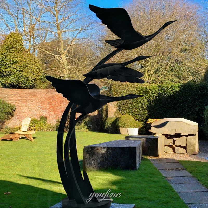 stainless steel black swan sculpture