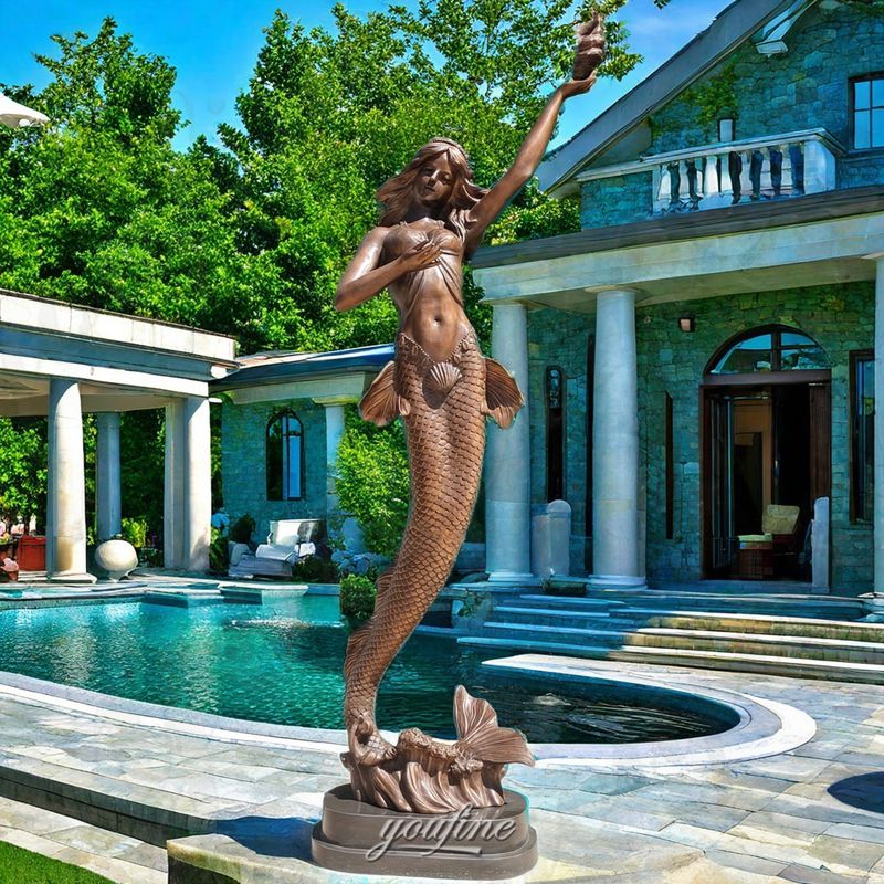 Standing Mermaid Sculpture and Conch