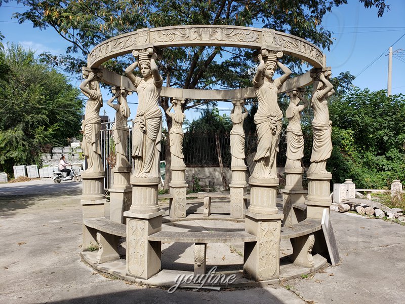 beige gazebo with female statue