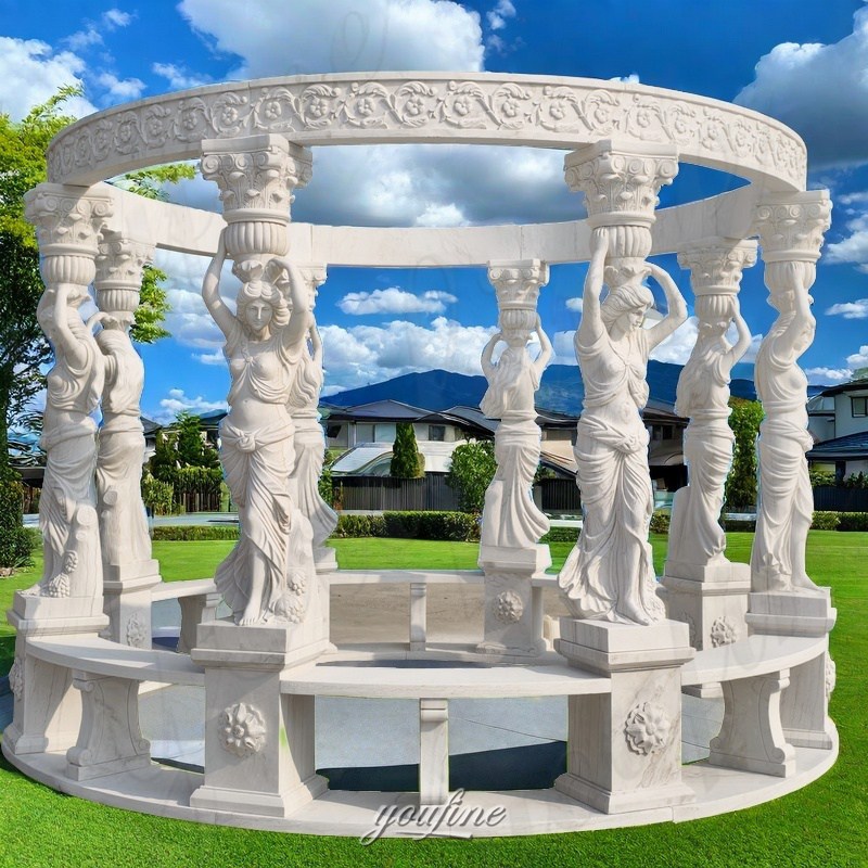 marble gazebo with female statue