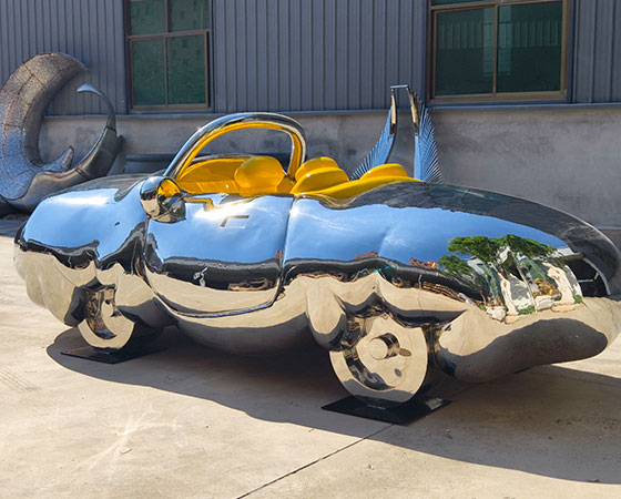 Mirror Metal Car Sculpture