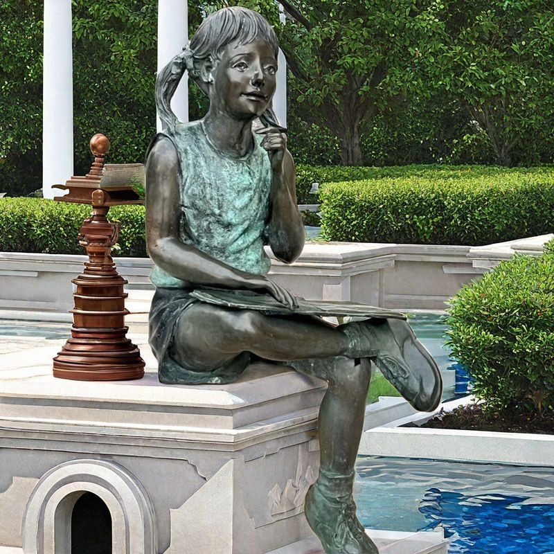 bronze girl reading book sculpture