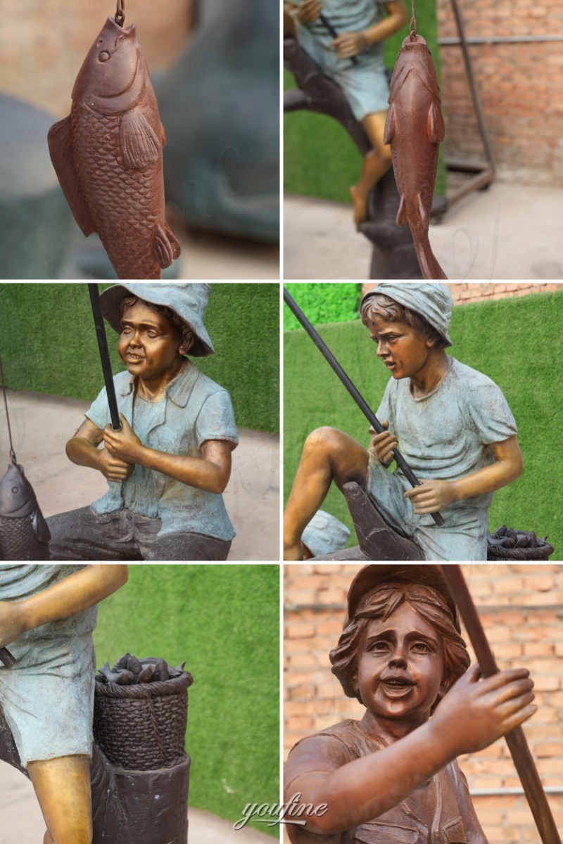 fishing boy statue details